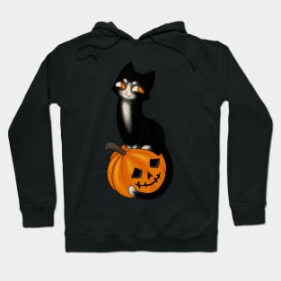 Halloween Black Cat sitting on a Pumpkin original print Hoodie